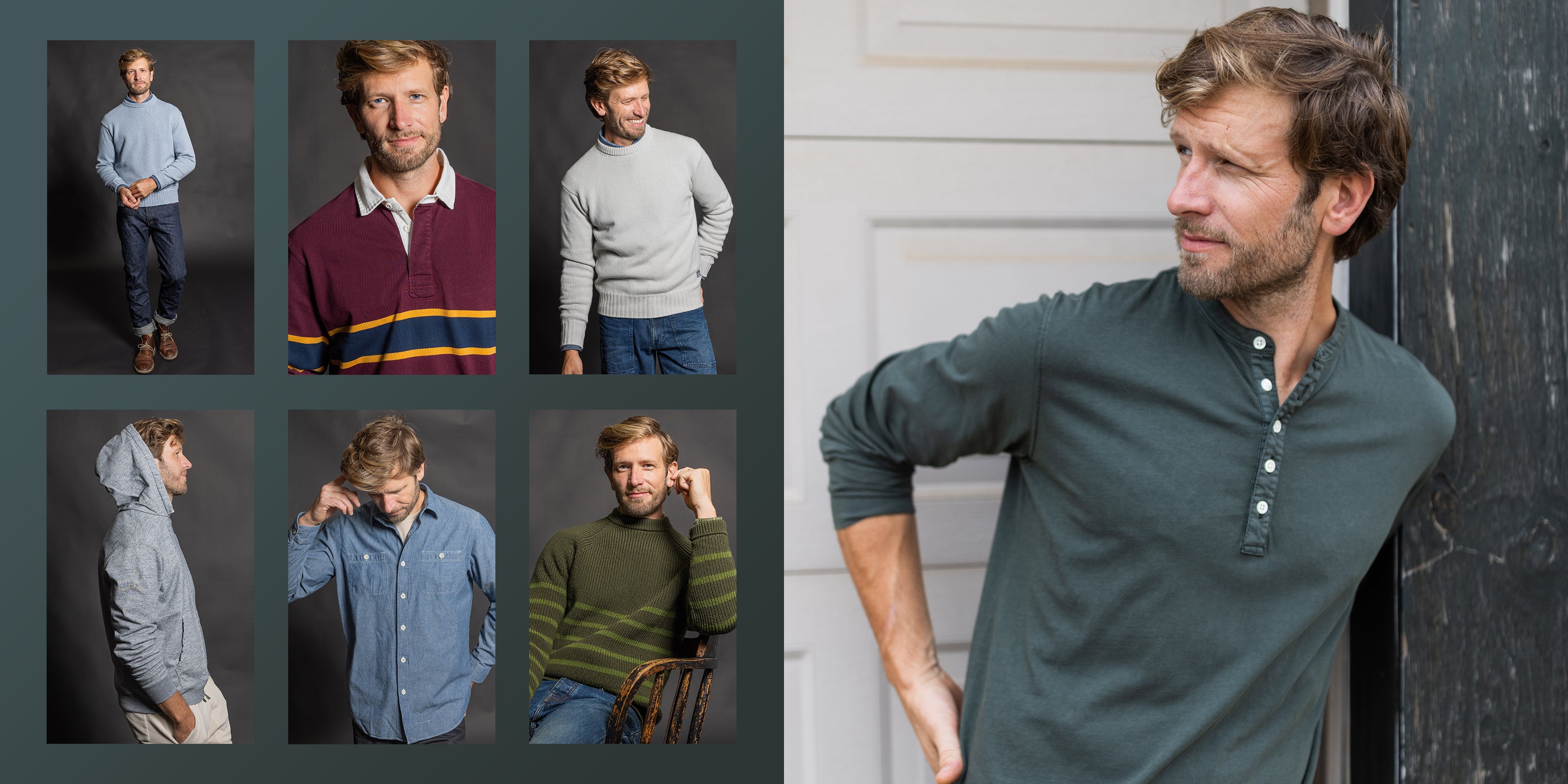 collage of a man wearing oobe brand clothing