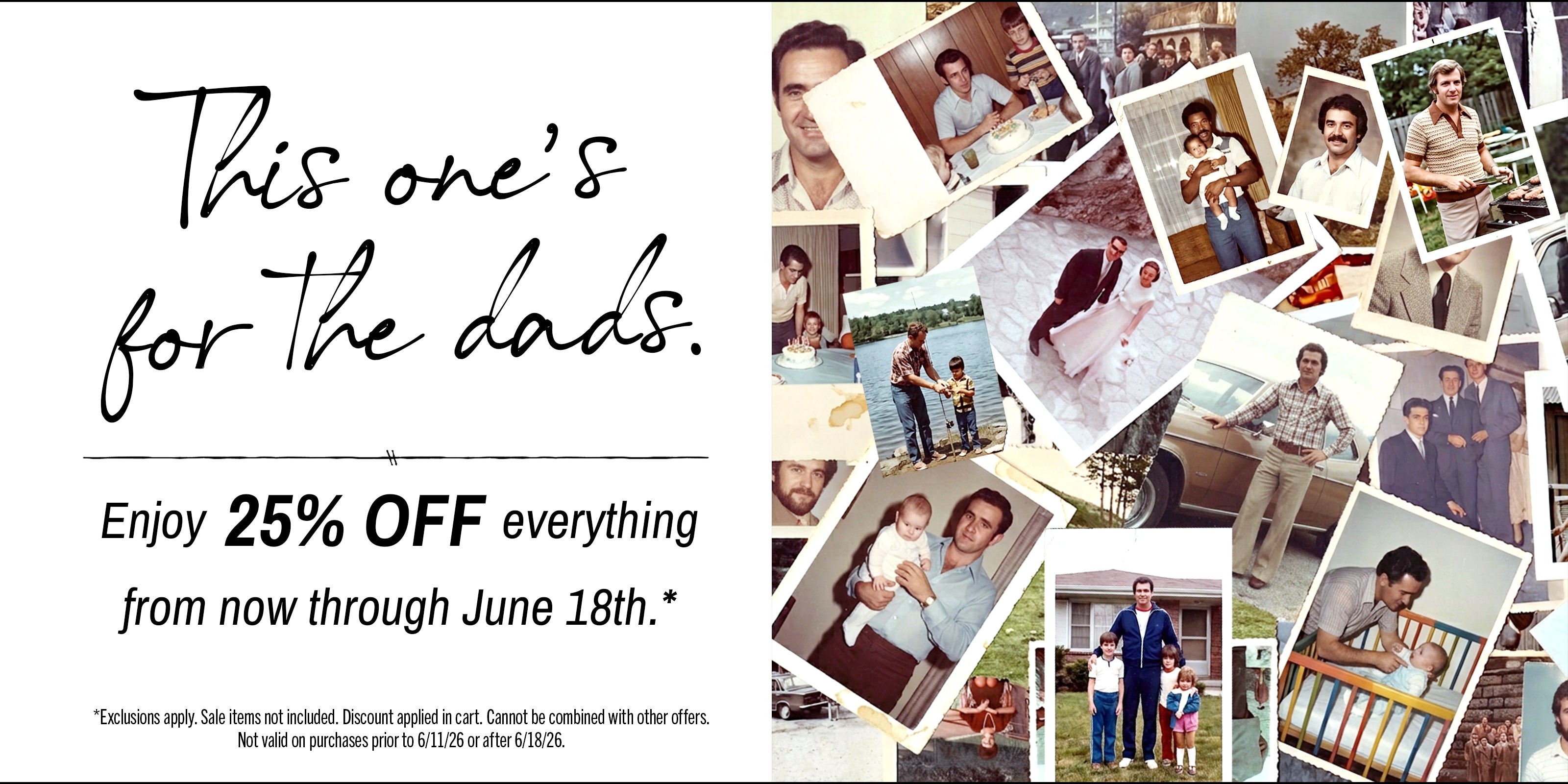 Promotional banner for a sale on father's day with photos of men and children.