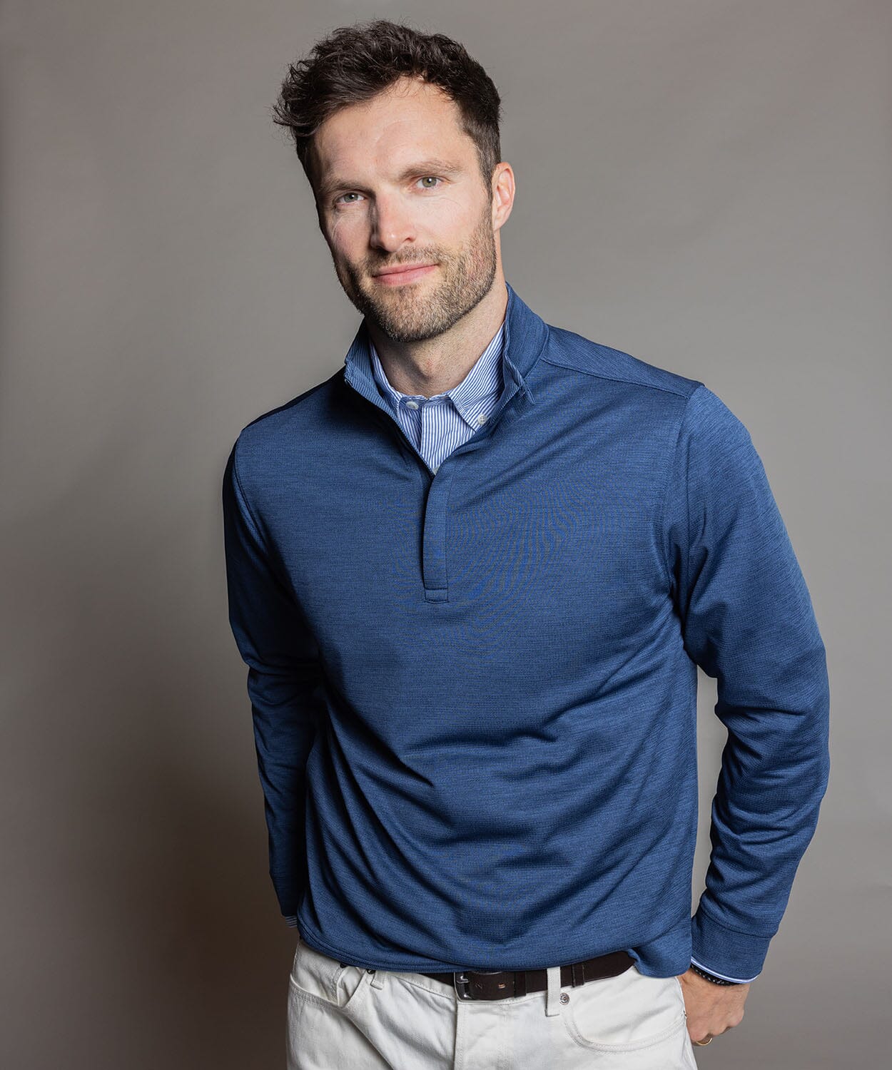 dress shirt under quarter zip OOBE Mens Slater Heathered Quarter Zip