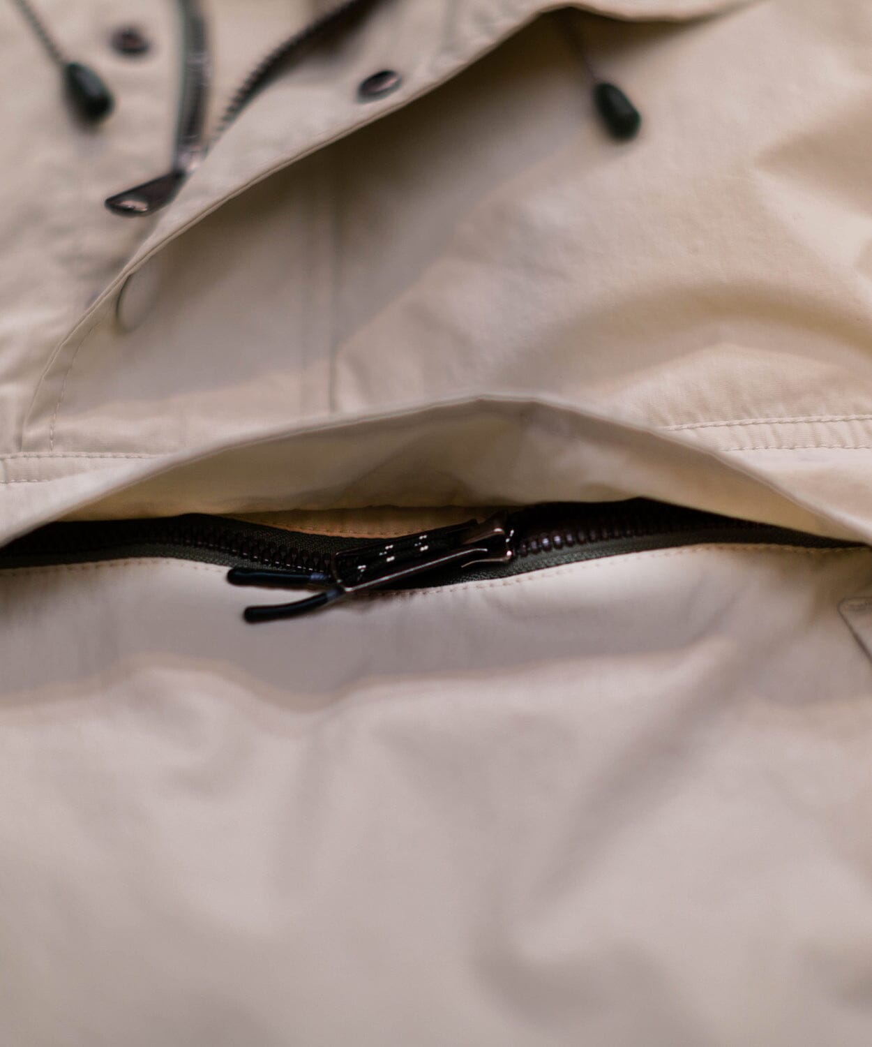 mens anorak jacket by oobe brand, close up