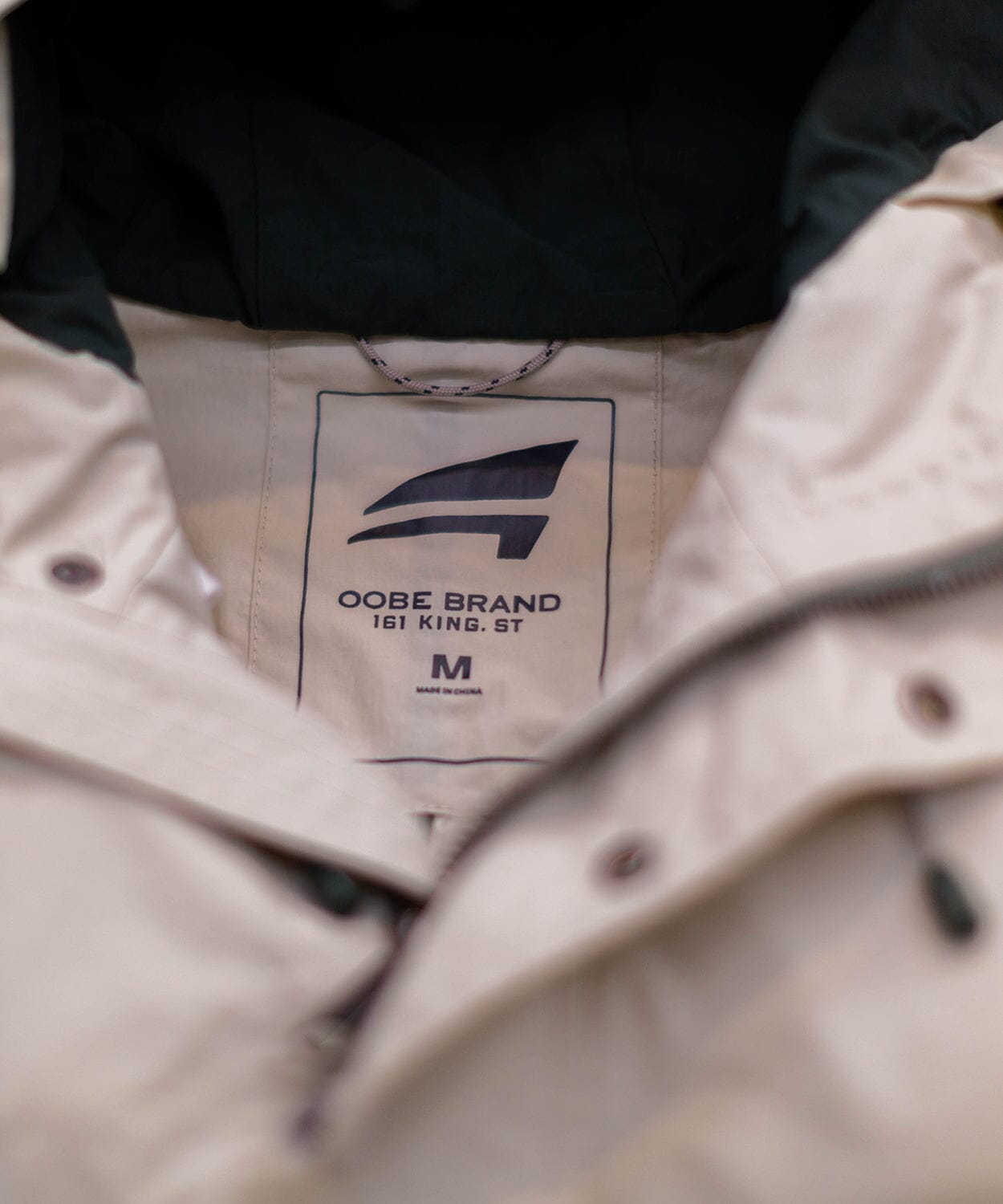 mens anorak jacket by oobe brand, close up