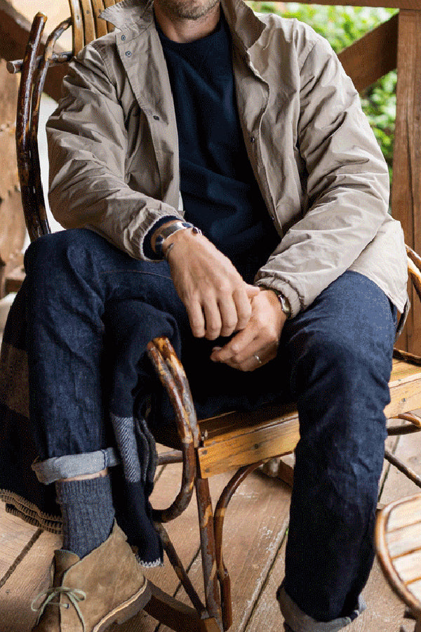 man sitting on a chair wearing a jacket