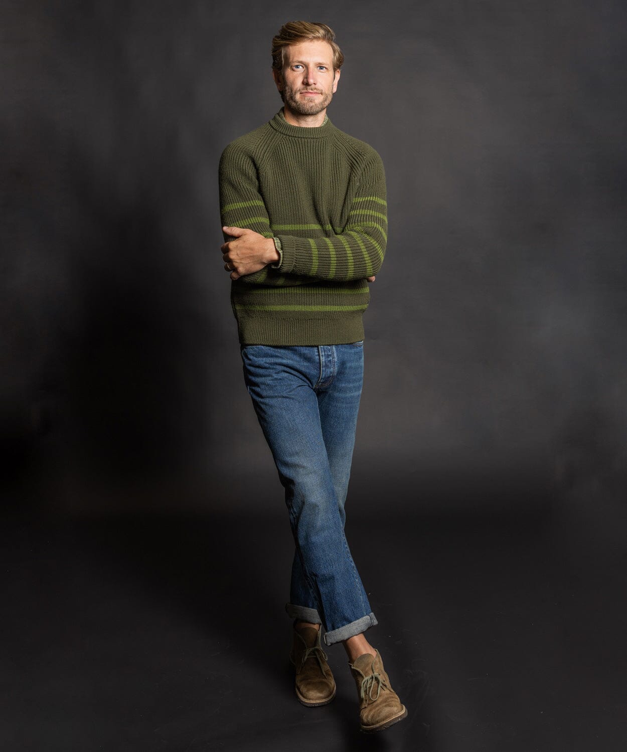 Military green sweater with lighter green stripe - OOBE BRAND