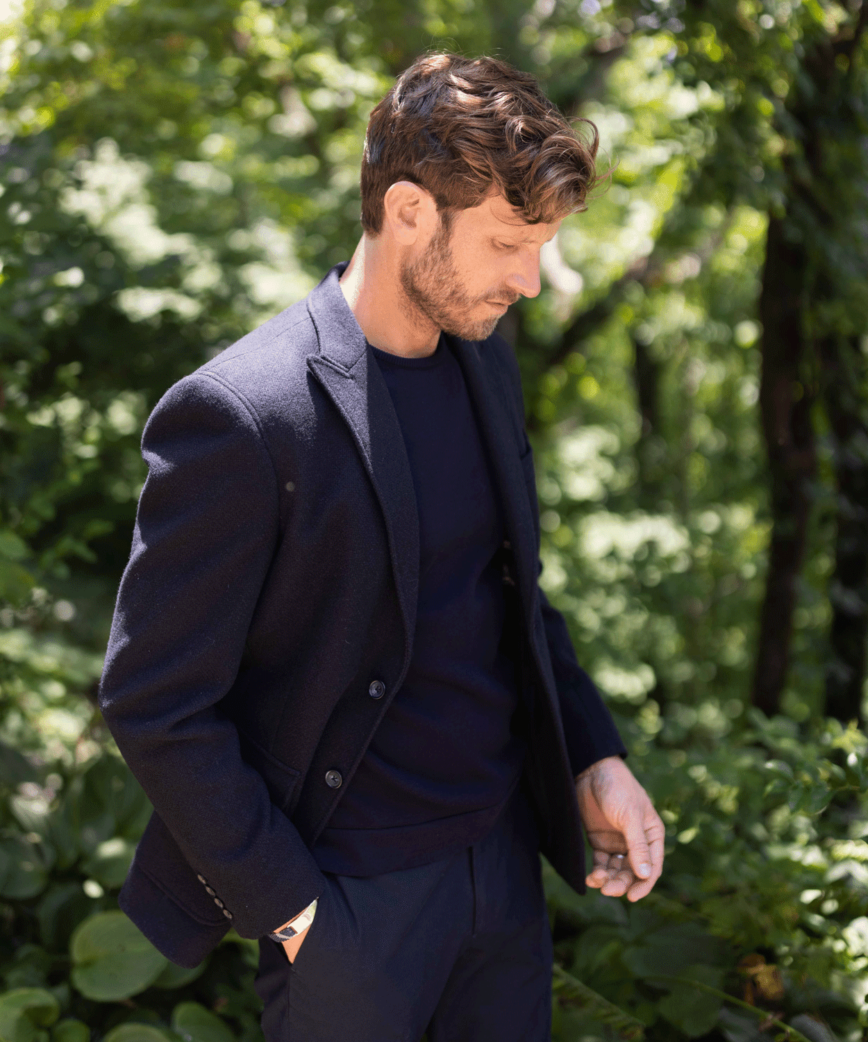 Men's Italian Peak Lapel Wool Blazer OOBE BRAND - Main Image