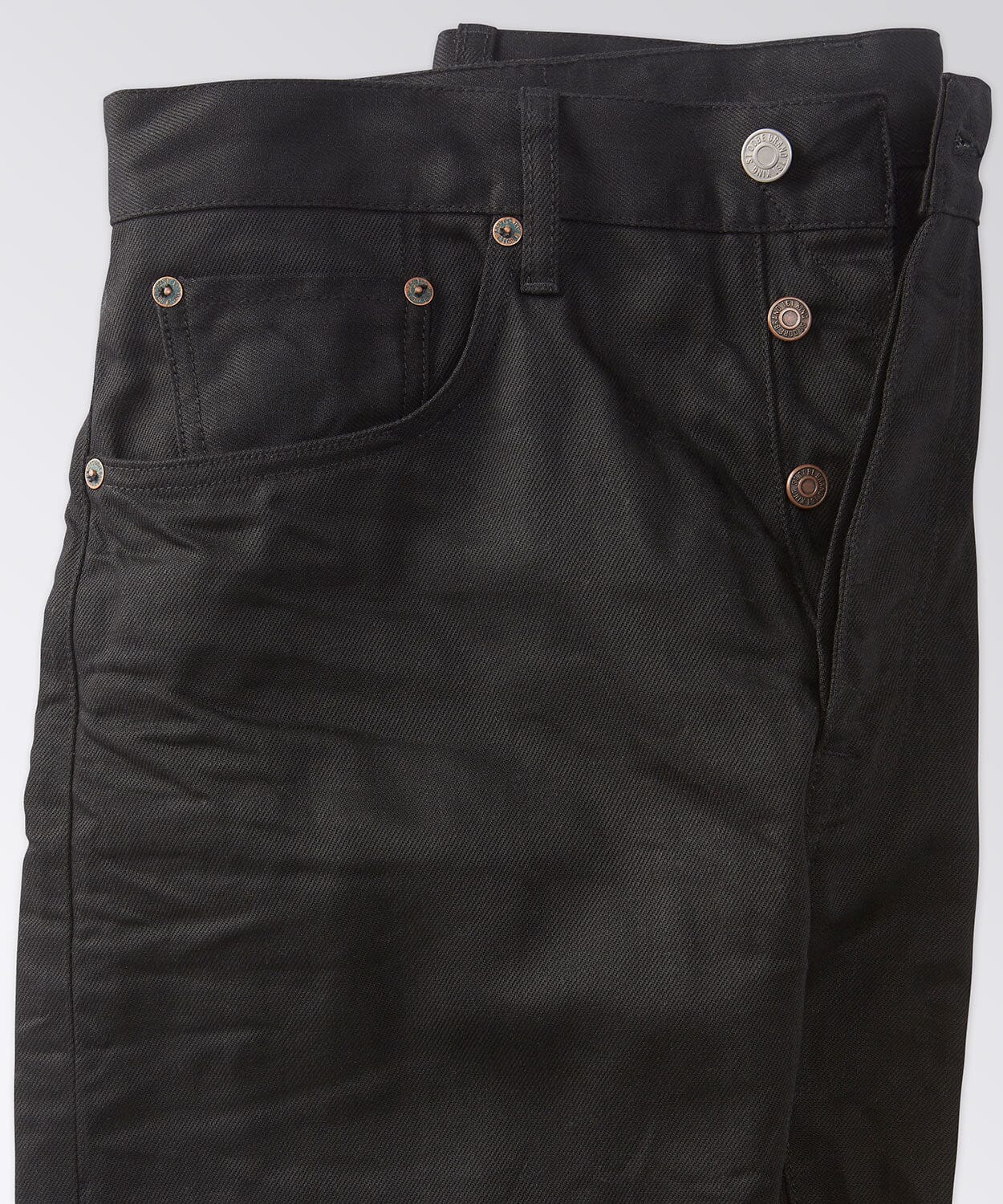 side of mens button jeans