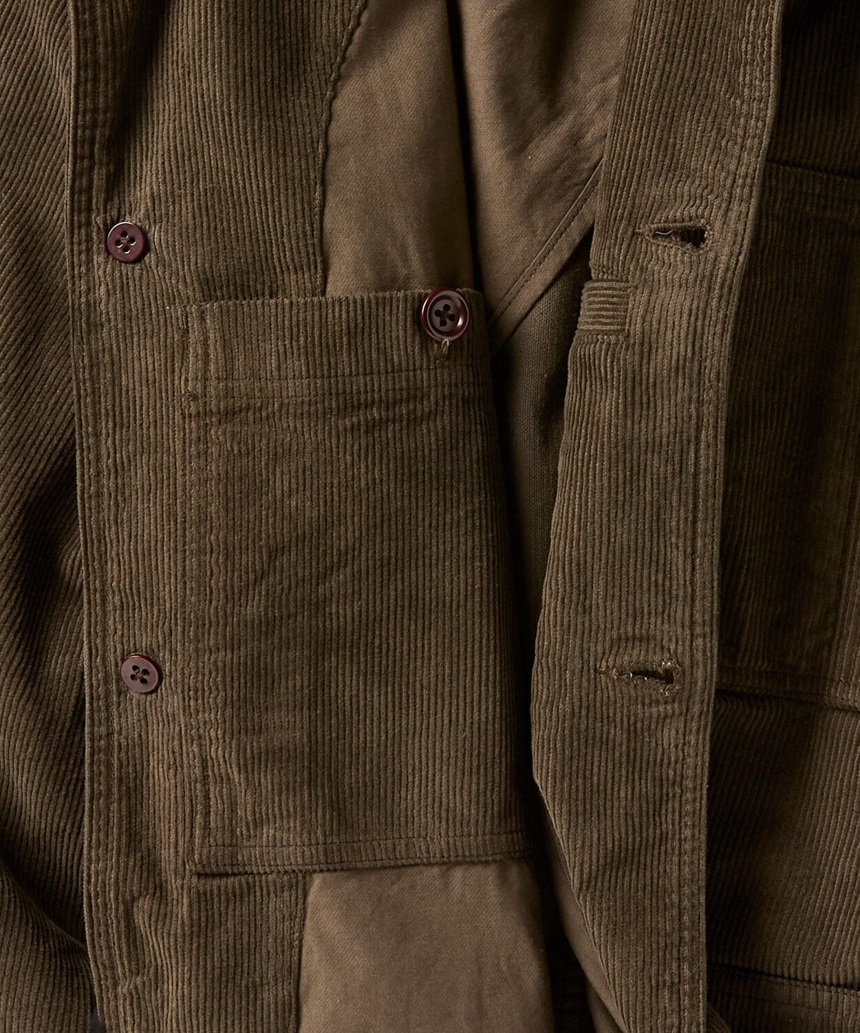 pocket of a mens corduroy coat