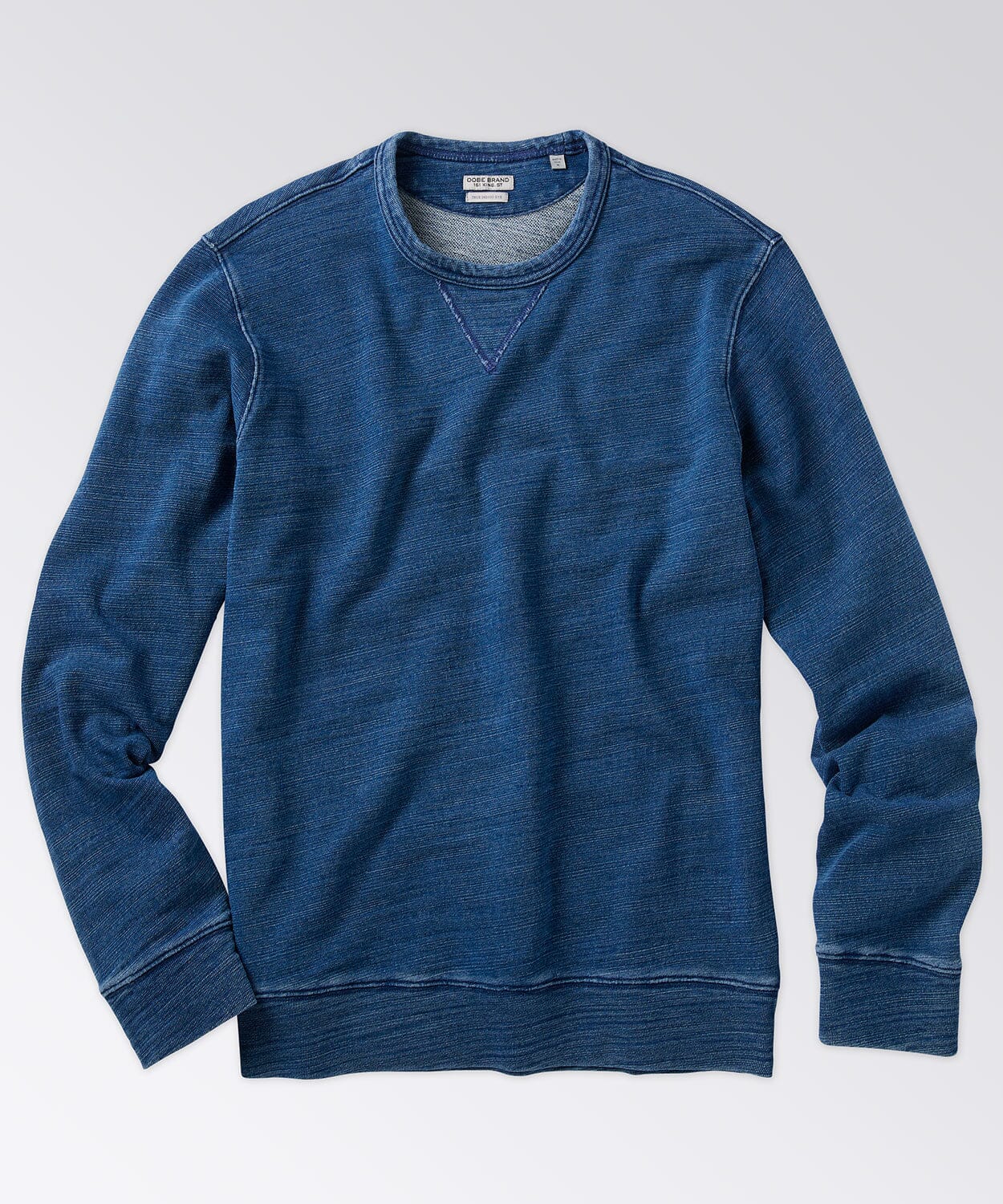 Indigo Garment Dyed Crew Neck Sweatshirt with Slub Texture. 