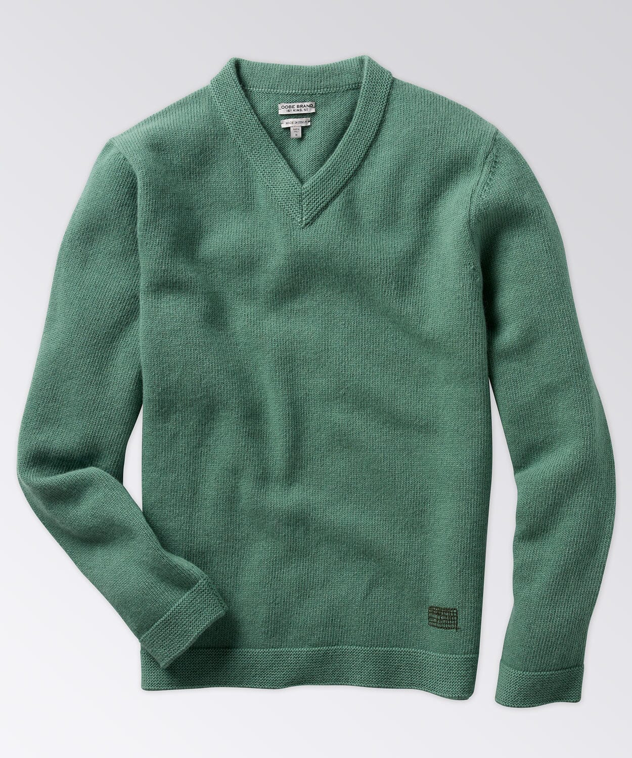 V Neck Wool Sweater with Signature Detail at Hem