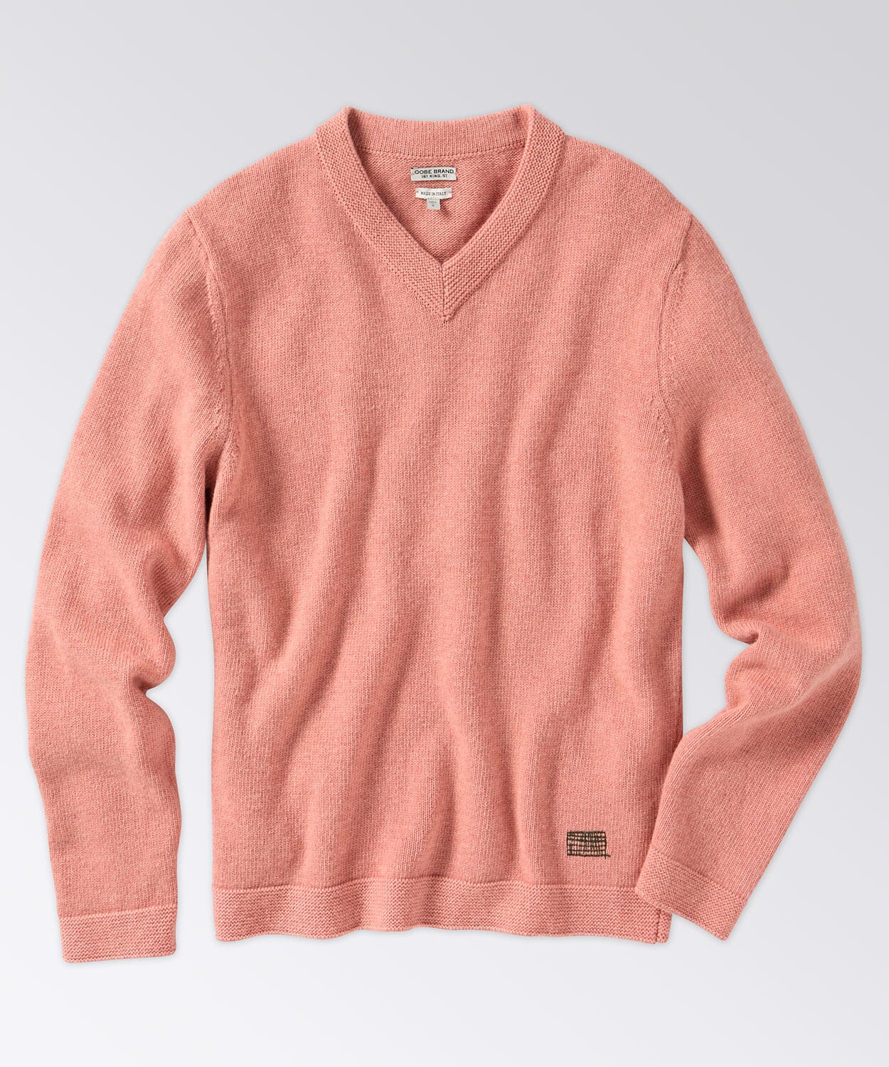 V Neck Wool Sweater with Signature Detail at Hem