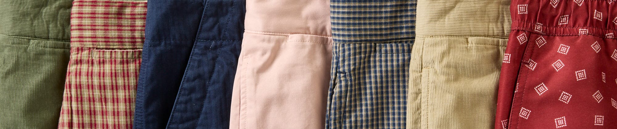close up of mens shorts laying next to each other