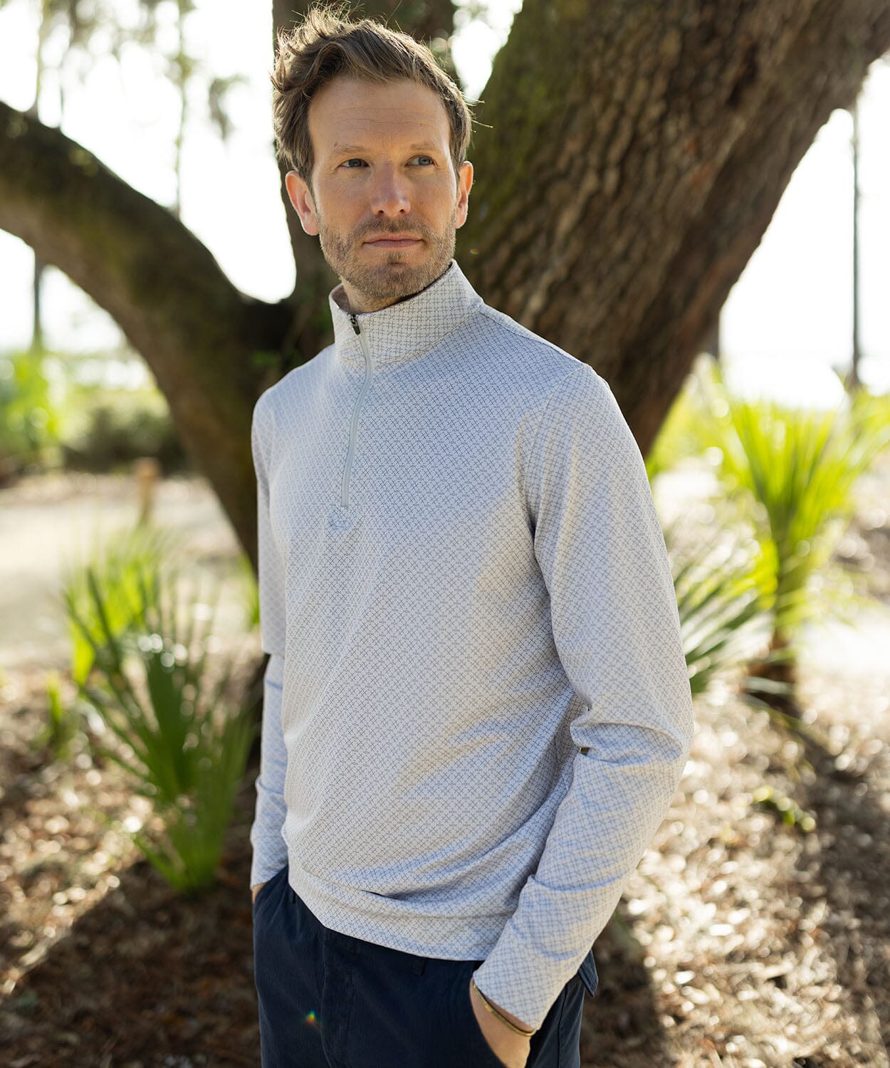 Channing Quarter-Zip Knits OOBE Essentials Grey Linear Print S 