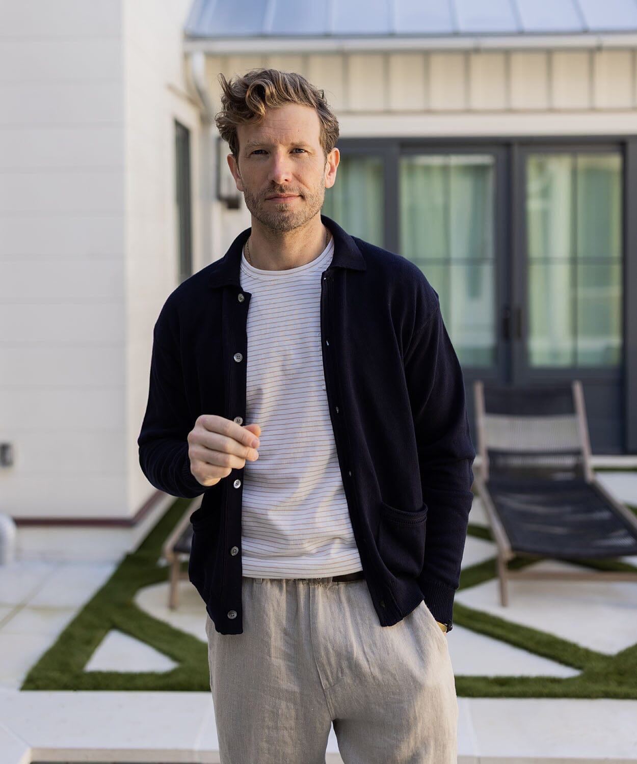 Sutherland Pinstripe Tee Tees OOBE BRAND Sand Pinstripe S 