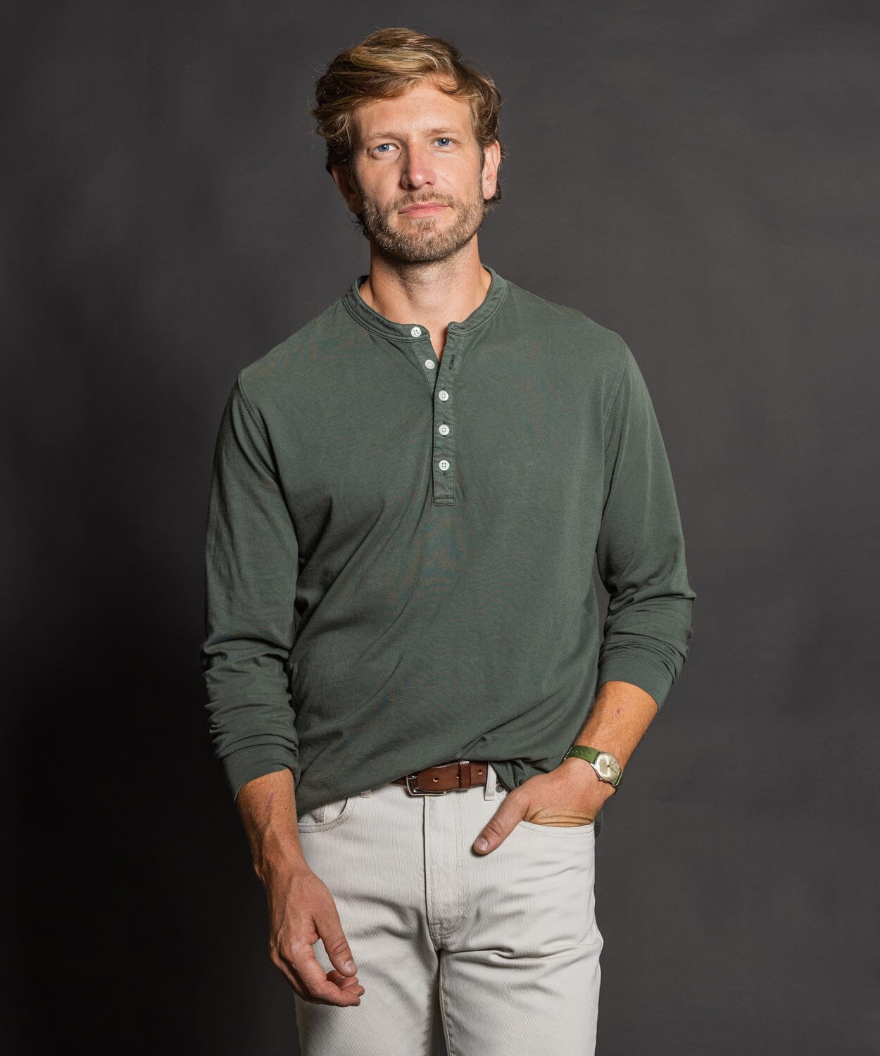 Edisto Long Sleeve Henley Knits OOBE BRAND Deep Forest S 