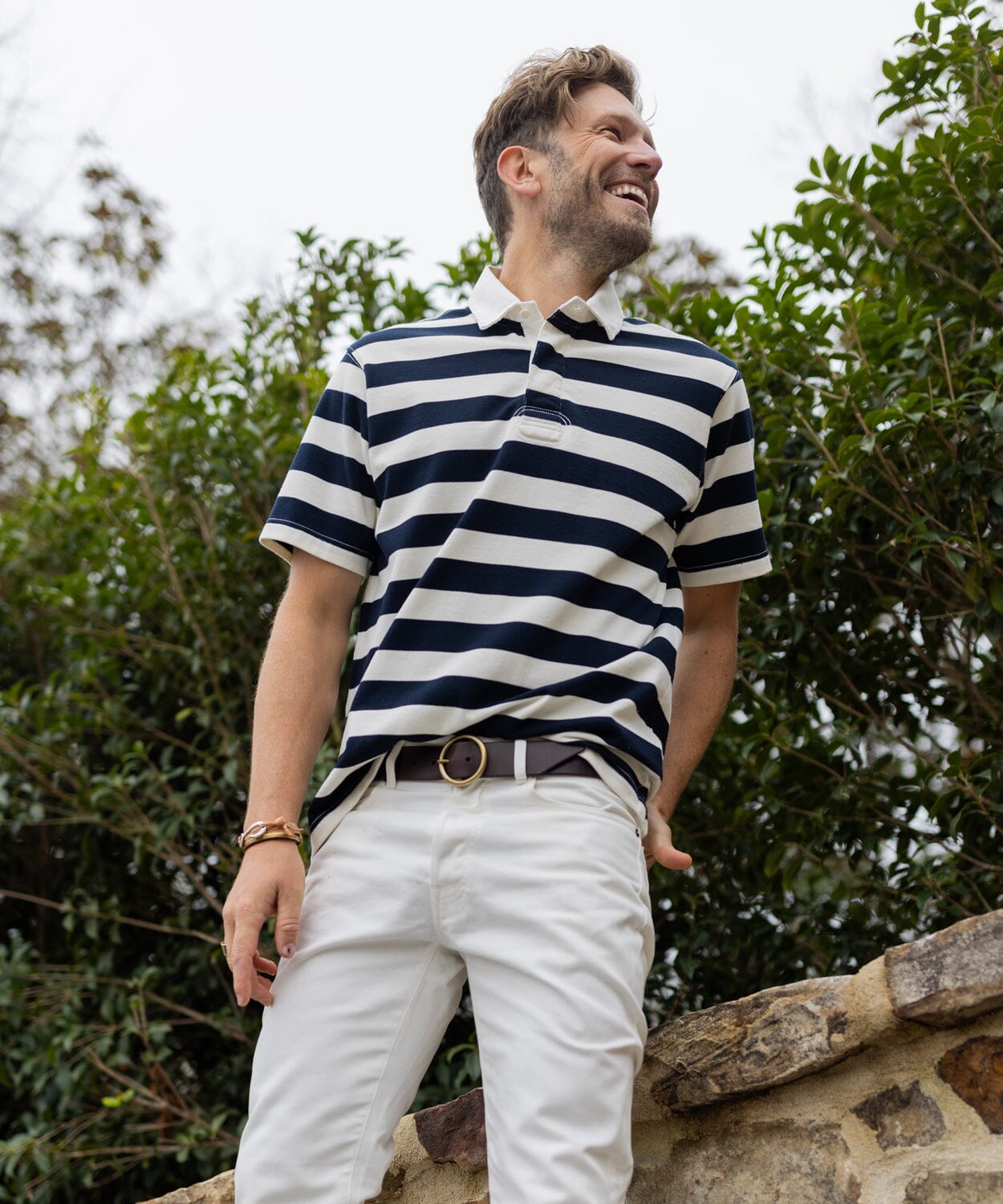 Navy Chalk Stripe Rugby Polo - OOBE Brand