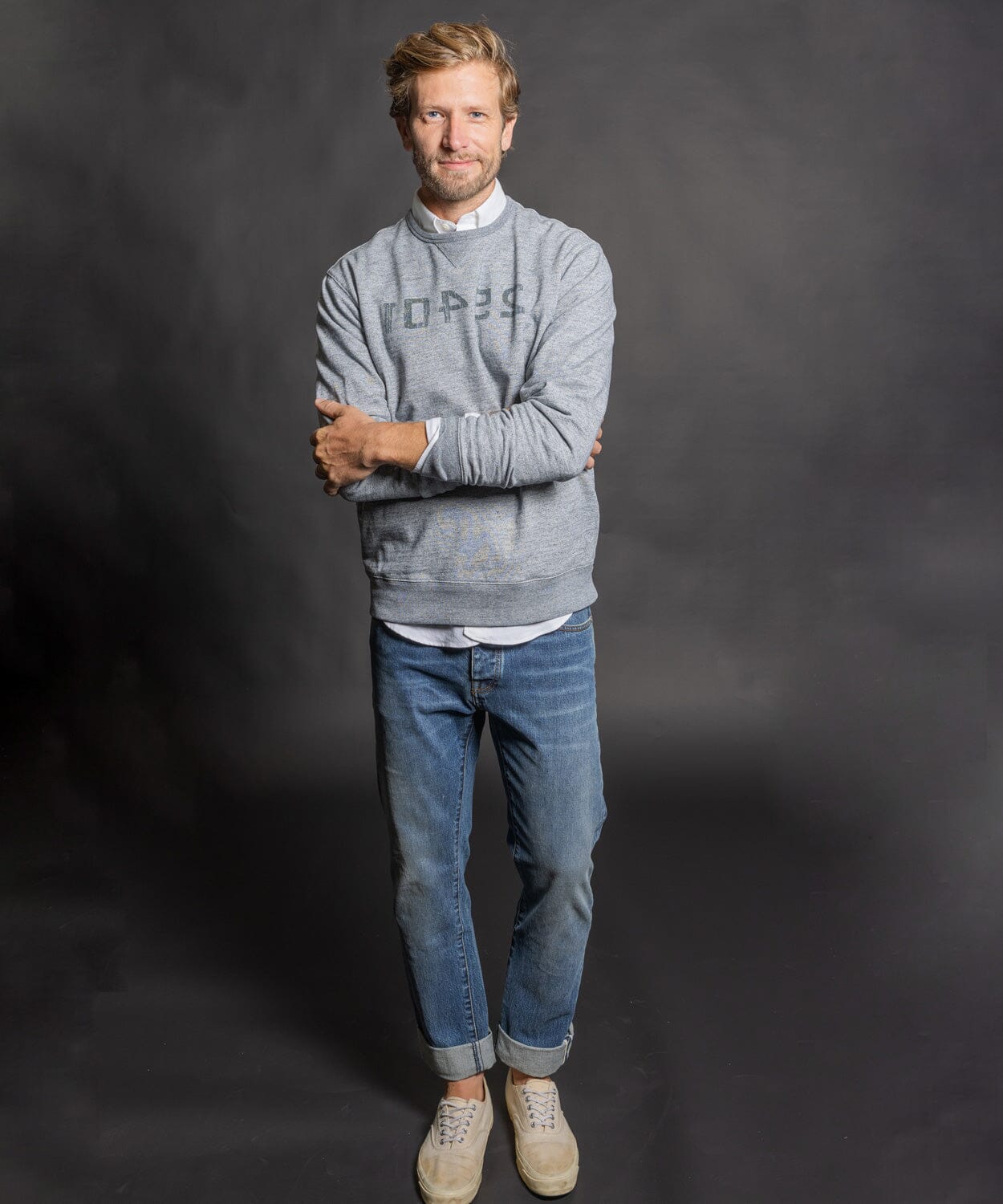 Grey crew pullover with 29401 Charleston zip code across chest - OOBE BRAND