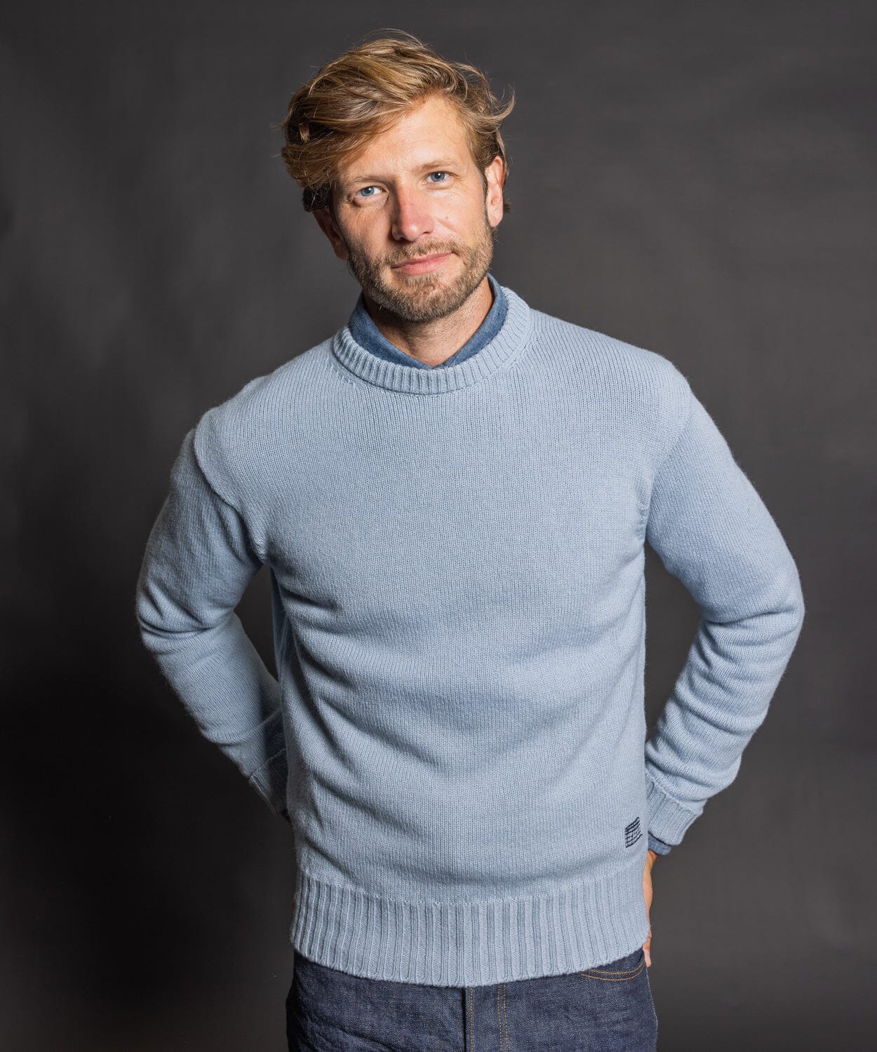 Wool Chalmers Crew Sweater - Light Blue - OOBE BRAND