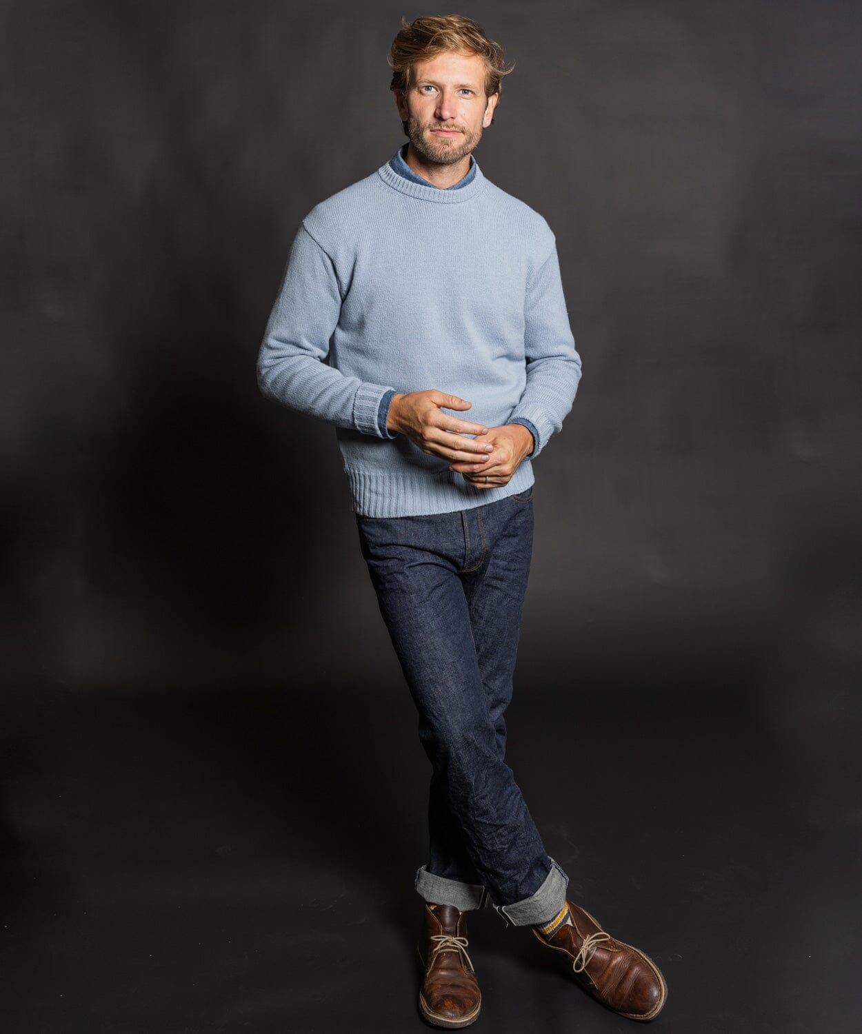 Wool Chalmers Crew Sweater - Light Blue - OOBE BRAND