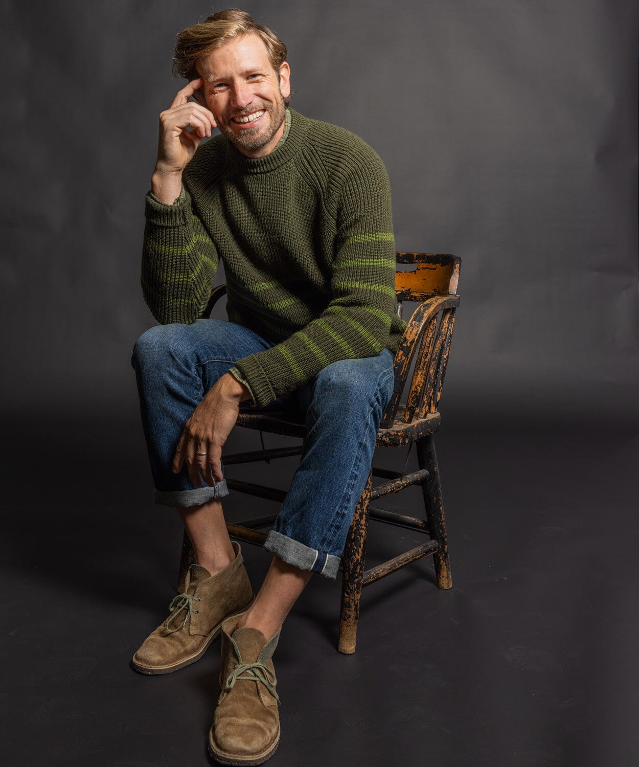 Military green sweater with lighter green stripe - OOBE BRAND