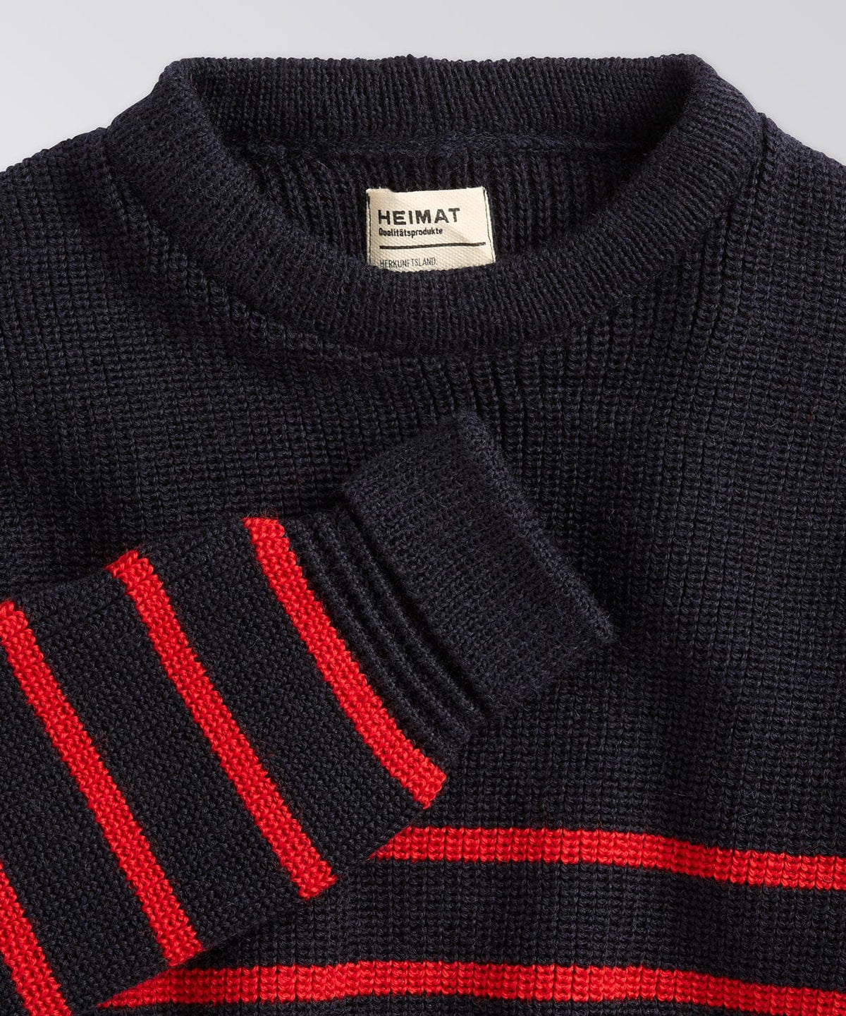 Close up of Crew neck sweater with rib cuffs
