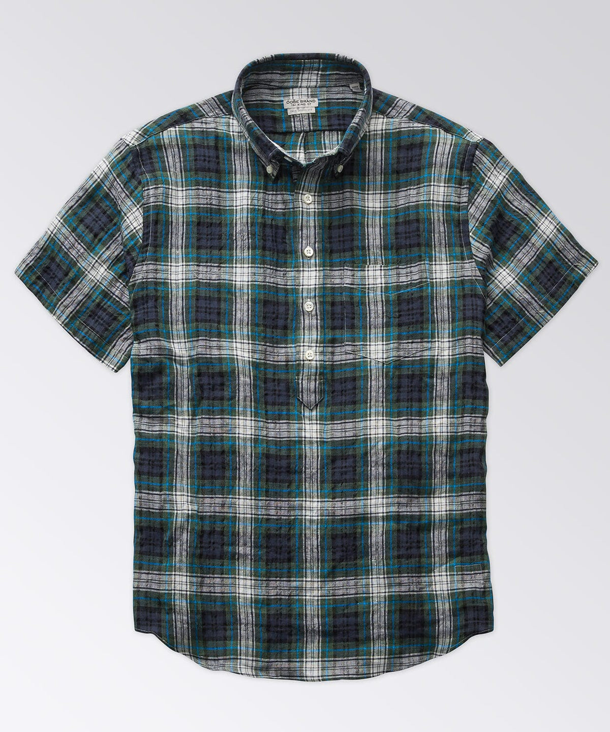 Lange Popover Shirt Button Downs OOBE BRAND Blue Madras Plaid S 