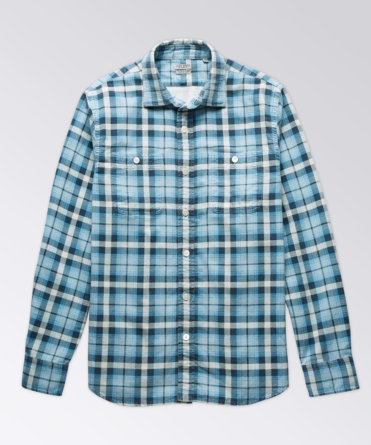 Marlan Flannel Workshirt Button Downs OOBE BRAND Blue White Flannel Plaid S 