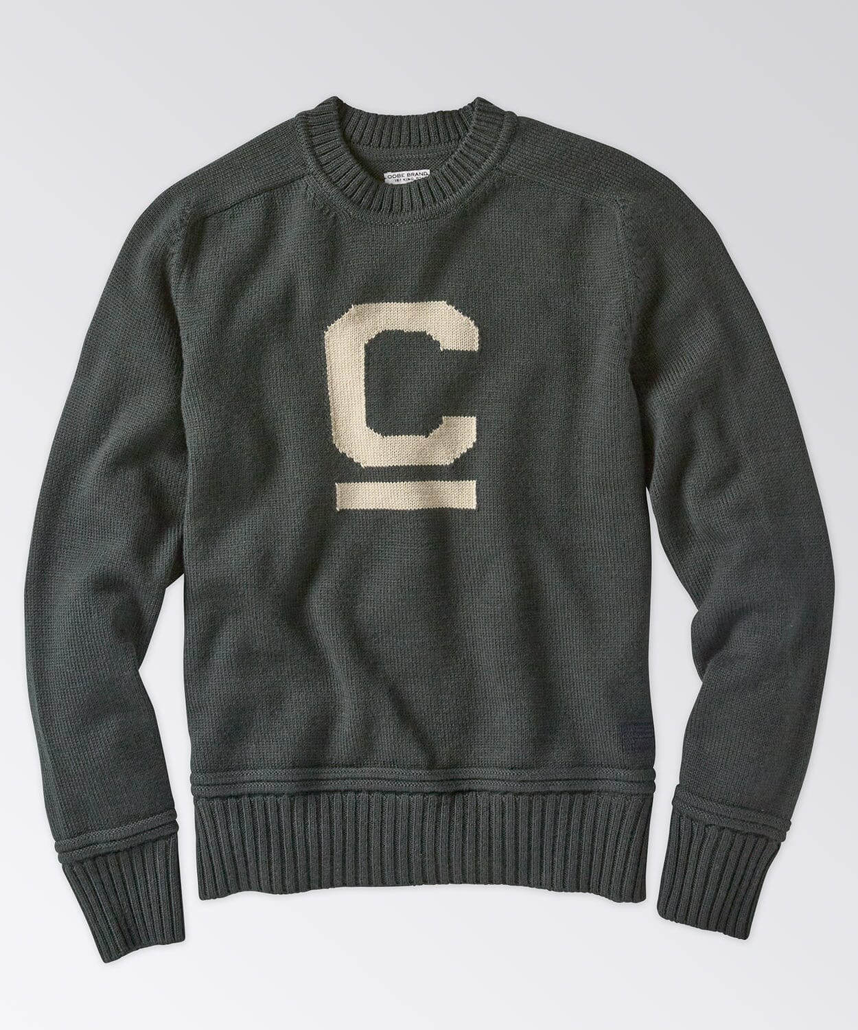 front of a mens sweater with a C
