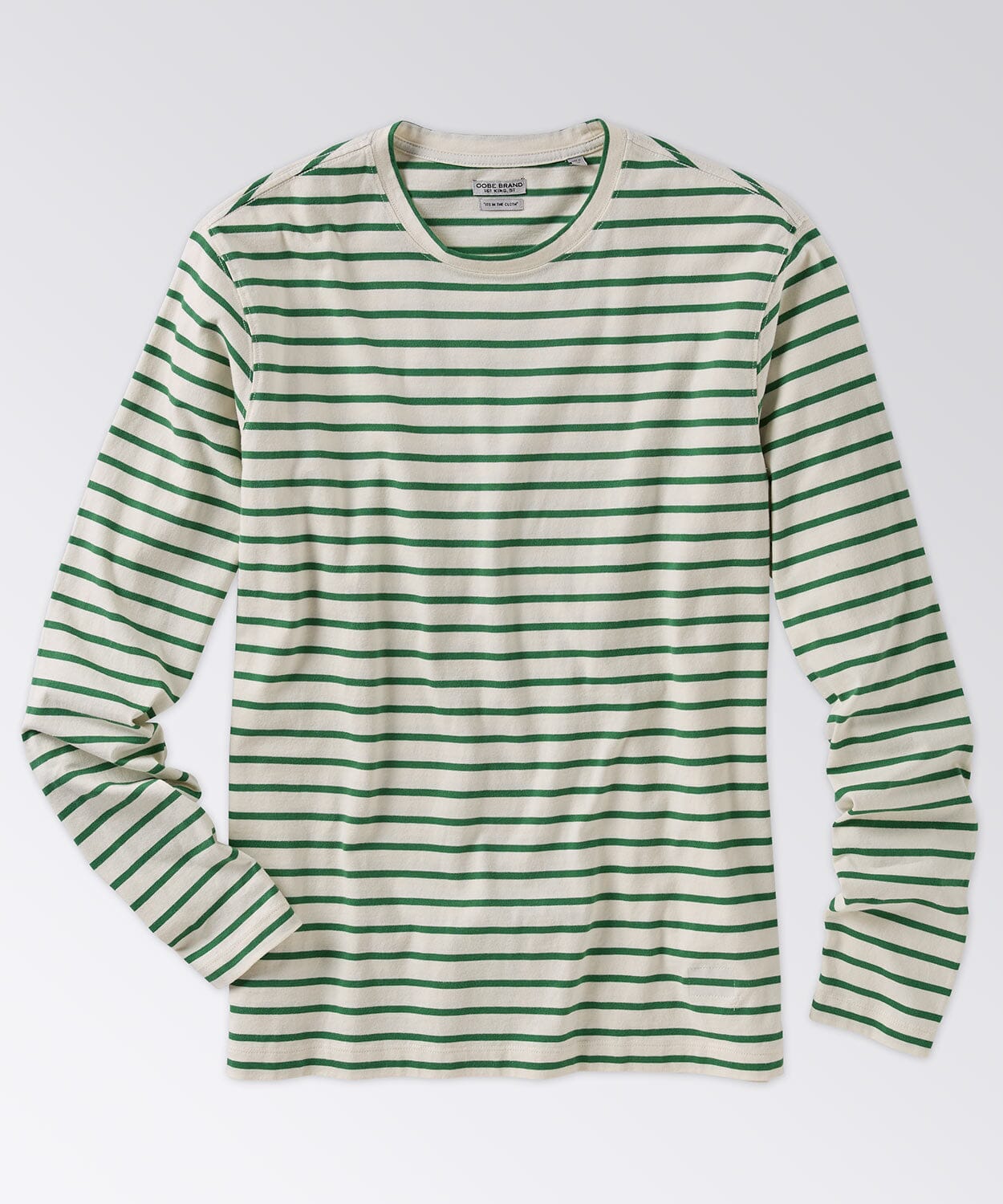 front of a striped tee for men