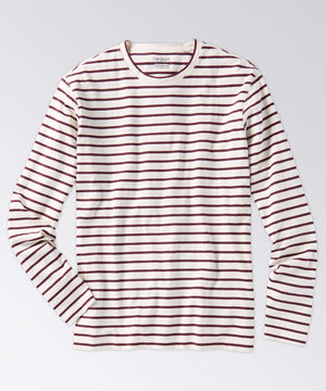 front of a striped tee for men