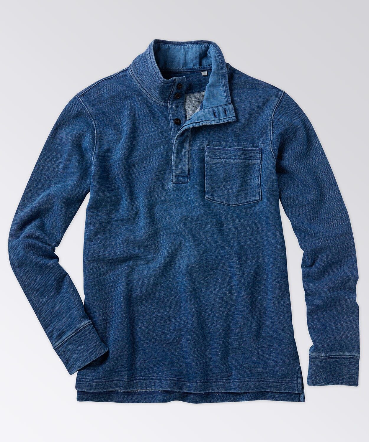 Indigo Pullover with Button Placket and Chest Pocket