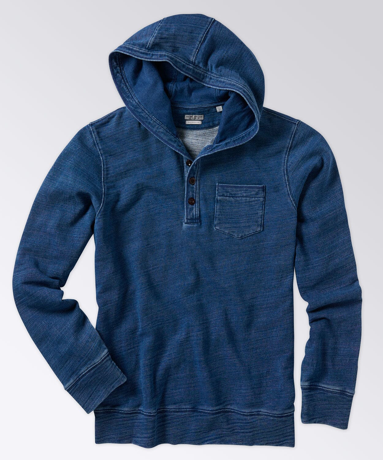 Indigo Hoodie with Button Placket and Chest Pocket