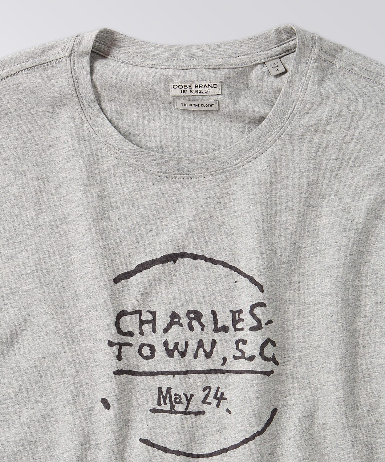 front of a graphic tee that says charles town, sc