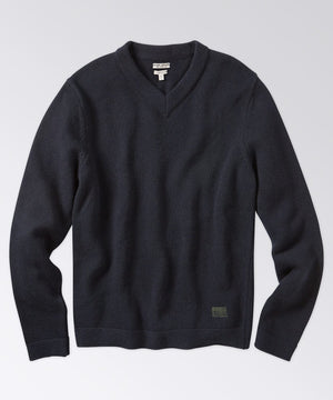 V Neck Wool Sweater with Signature Detail at Hem